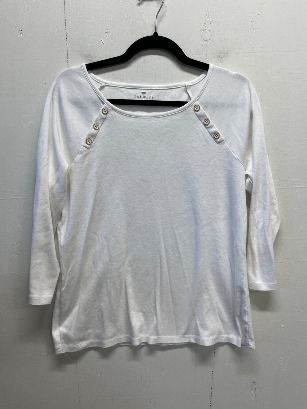 Talbots Women's Boat Neck Top Raglan Shoulder Seams w/ Buttons Size XL 100% Pima